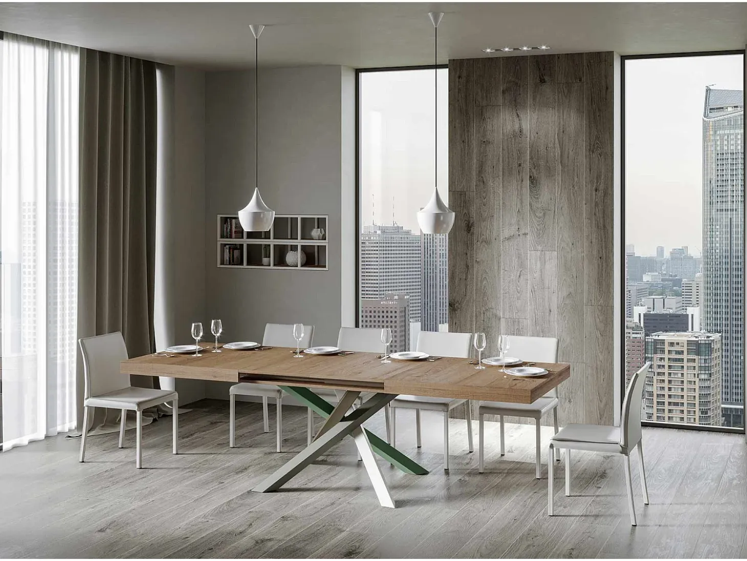 Mesa extensible 180/284x90 cm Volantis roble natural patas multicolor 4/A