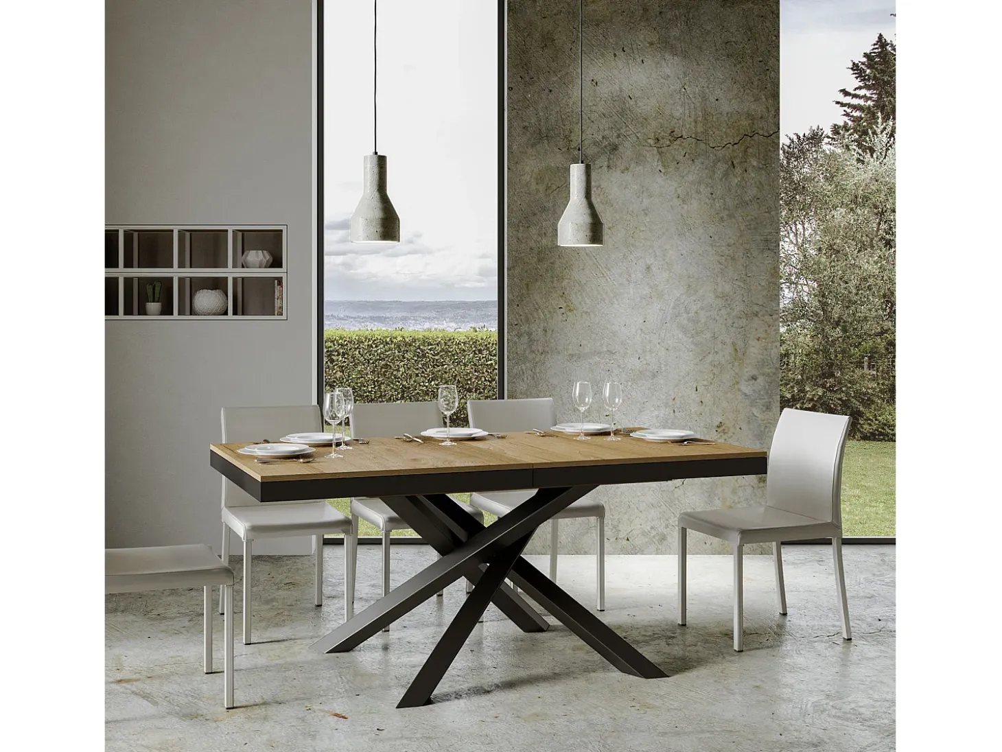 Mesa extensible 160/264x90 cm Volantis Evolution roble natural estructura et patas antracita