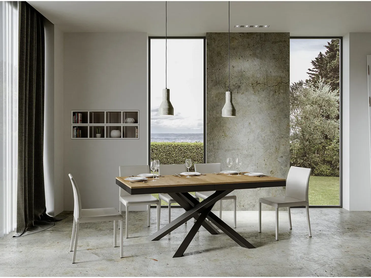 Mesa extensible 160/264x90 cm Volantis Evolution roble natural estructura et patas antracita