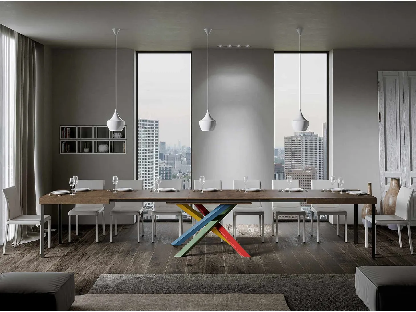 Mesa extensible 200/460x90 cm Volantis nogal patas multicolor 4/B