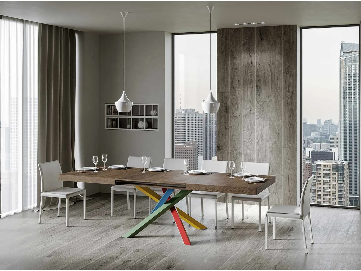 Mesa extensible 200/460x90 cm Volantis nogal patas multicolor 4/B