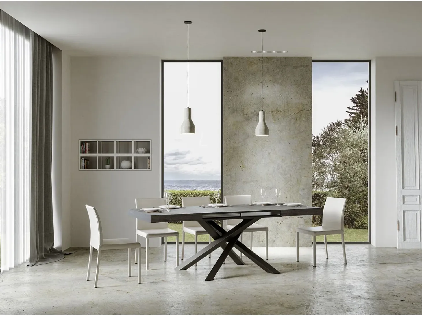 Mesa extensible 160/420x90 cm Volantis cemento patas antracita