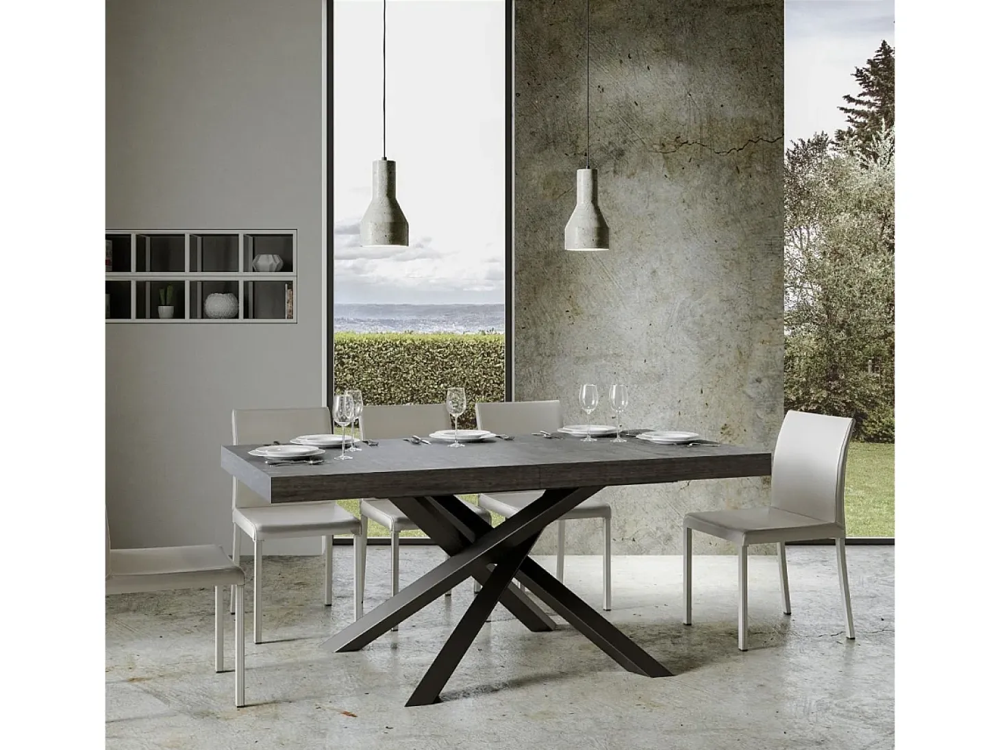 Mesa extensible 160/420x90 cm Volantis cemento patas antracita