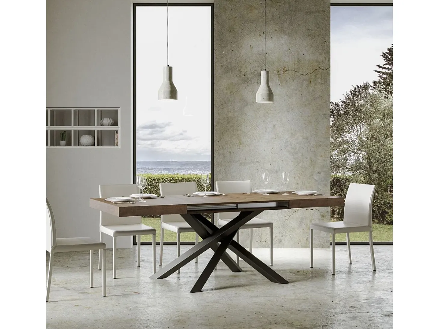 Mesa extensible 120/224x90 cm Volantis nogal patas antracita