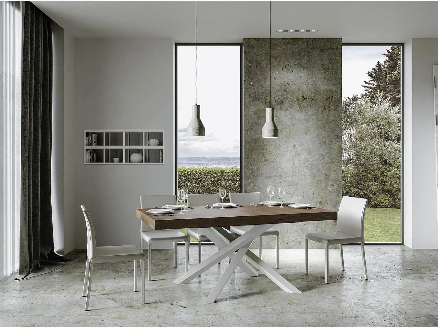 Mesa extensible 180/440x90 cm Volantis nogal patas blancas