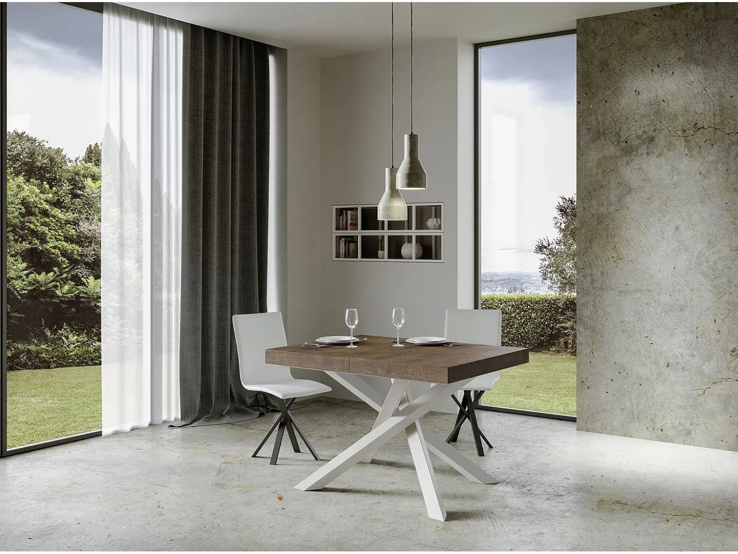 Mesa extensible 130/234x90 cm Volantis nogal patas blancas