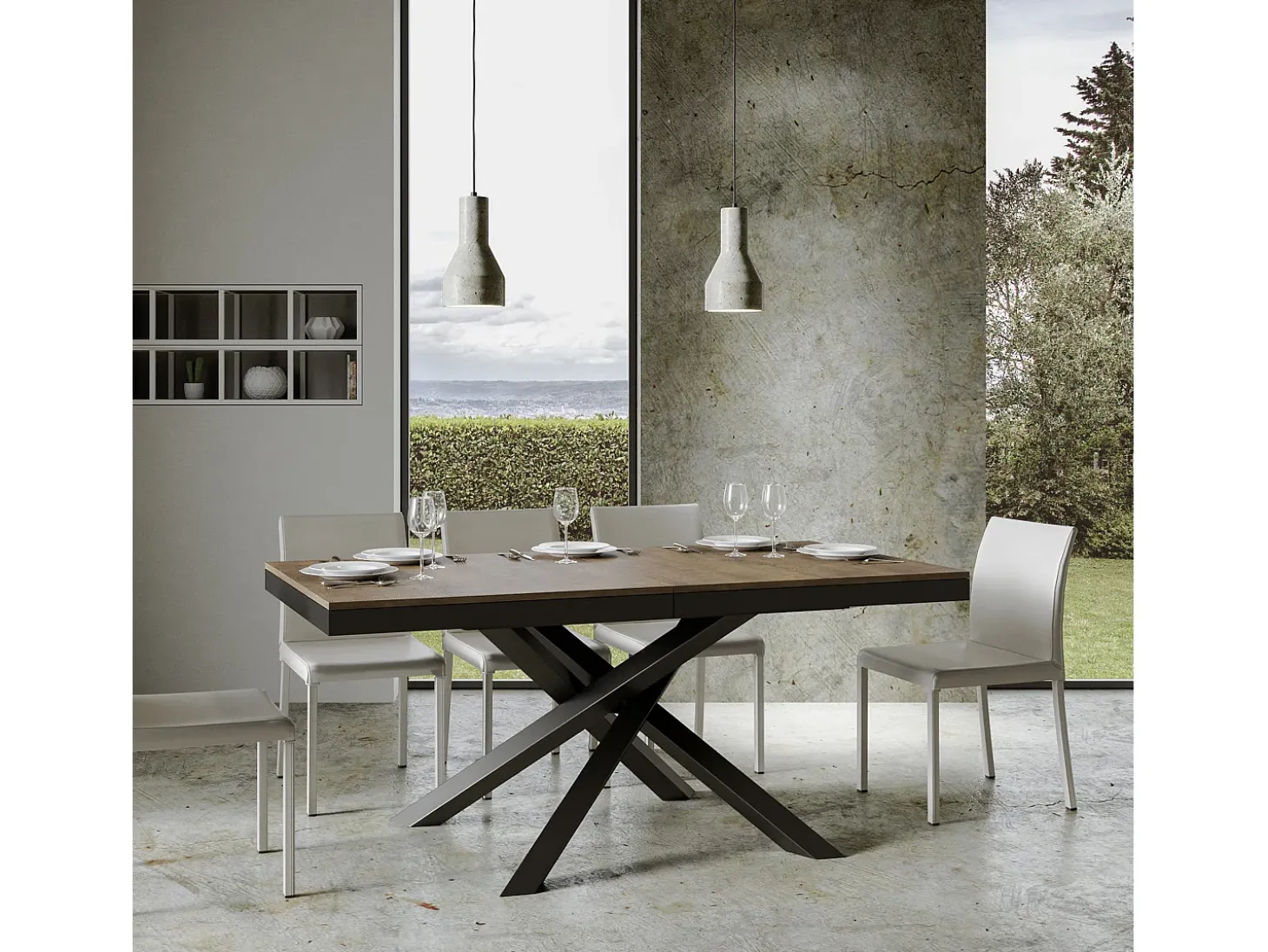 Mesa extensible 180/440x90 cm Volantis Evolution nogal estructura et patas antracita