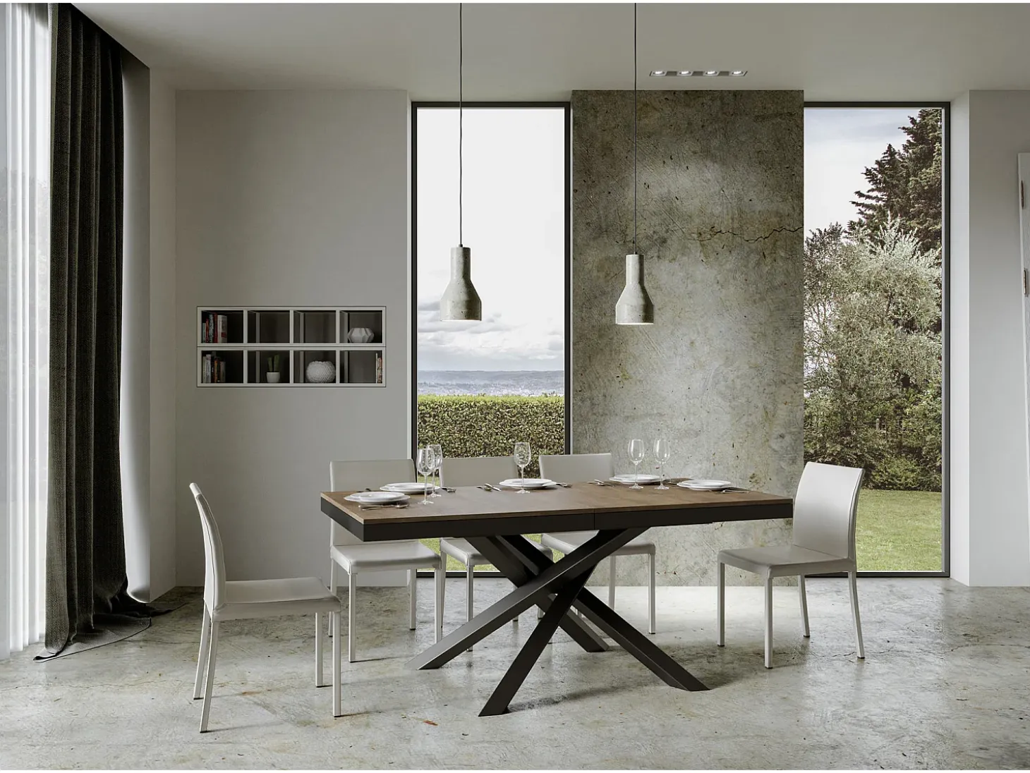 Mesa extensible 180/440x90 cm Volantis Evolution nogal estructura et patas antracita
