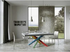 Mesa extensible 200/304x90 cm Volantis Premium cemento patas multicolor 4/B