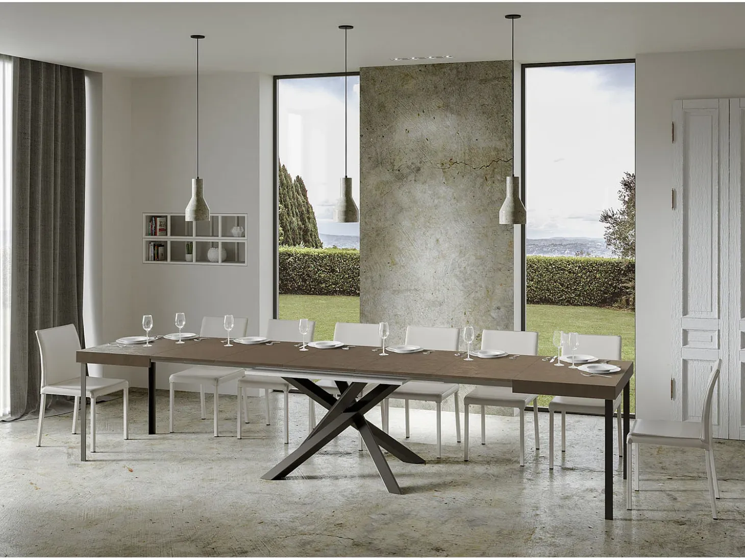 Mesa extensible 160/420x90 cm Volantis gris paloma patas antracita