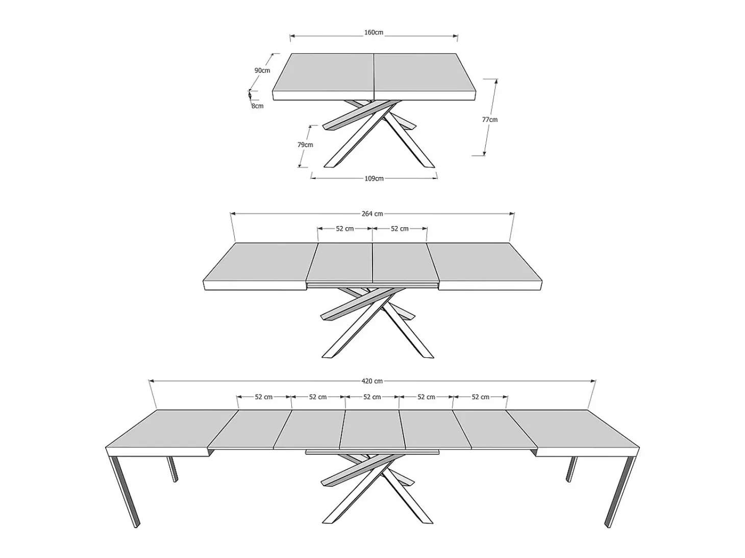 Mesa extensible 160/420x90 cm Volantis gris paloma patas antracita