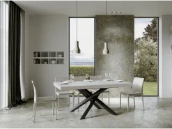 Mesa extensible 90x200/460 cm Volantis Premium Fresno Blanco estructura Antracita