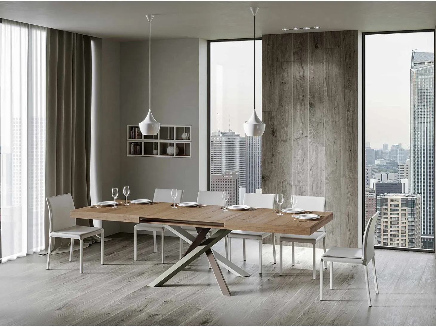 Mesa extensible 130/390x90 cm Volantis roble natural patas multicolor 4/C