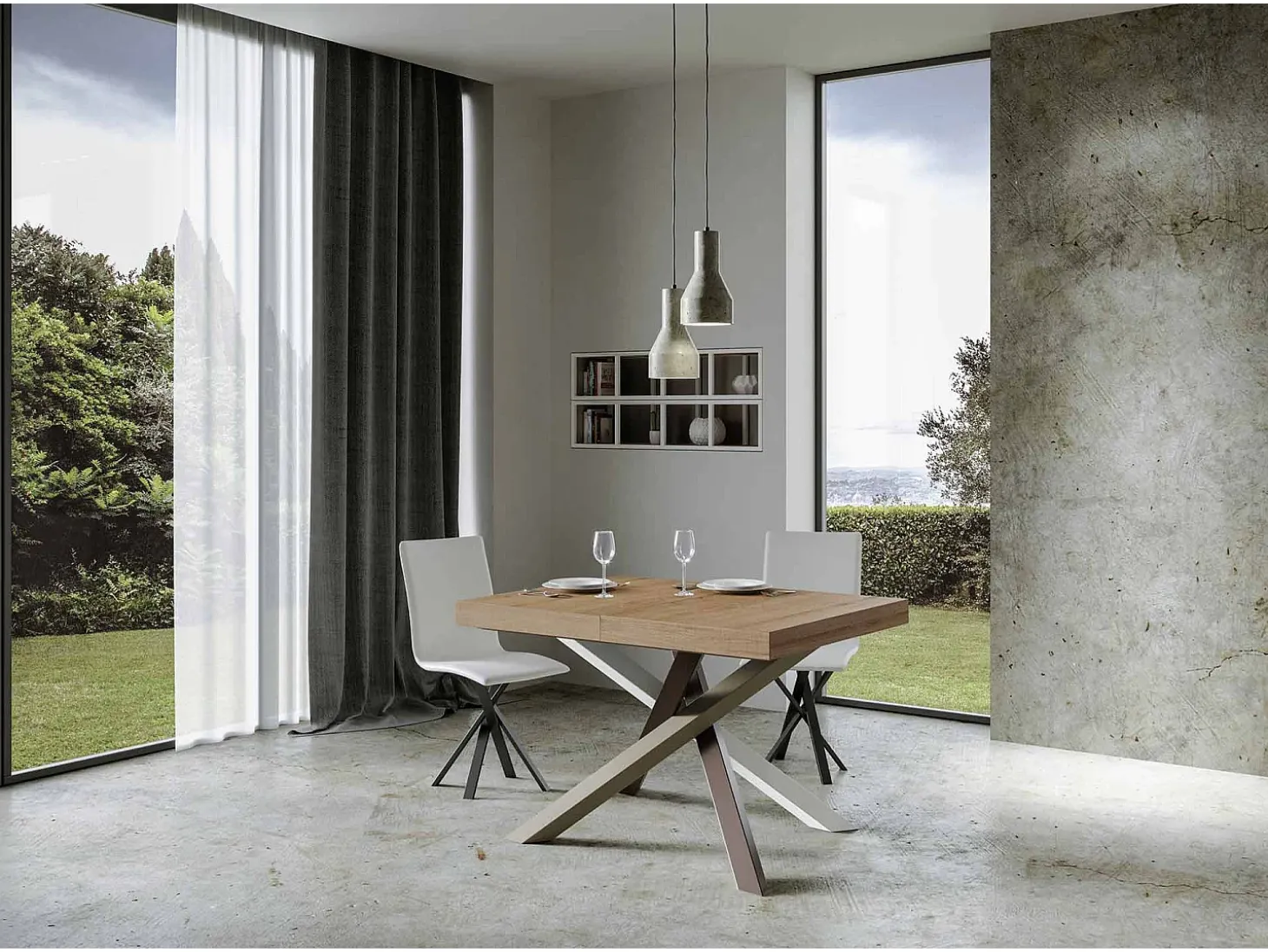 Mesa extensible 130/390x90 cm Volantis roble natural patas multicolor 4/C