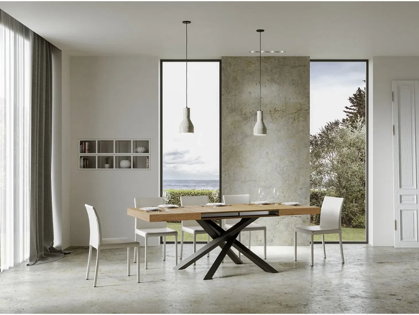 Mesa extensible 180/284x90 cm Volantis roble natural patas antracita