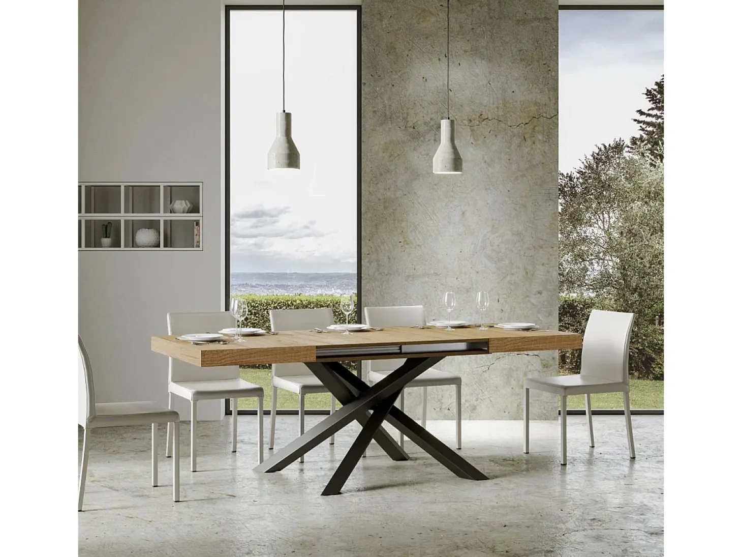 Mesa extensible 180/284x90 cm Volantis roble natural patas antracita