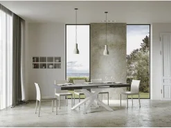 Mesa extensible 130/390x90 cm Volantis cemento patas blancas