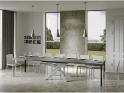 Mesa extensible 130/390x90 cm Volantis cemento patas blancas
