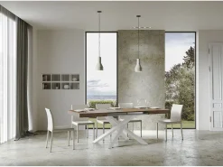 Mesa extensible 140/400x90 cm Volantis nogal patas blancas