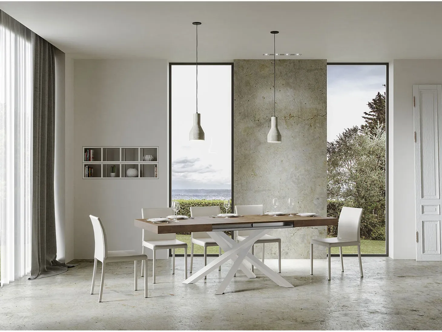Mesa extensible 140/400x90 cm Volantis nogal patas blancas