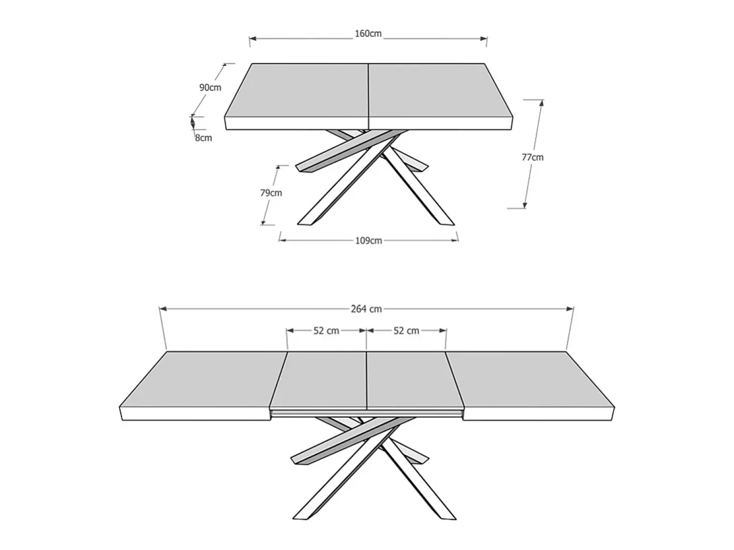 Mesa extensible 160/264x90 cm Volantis gris paloma patas antracita