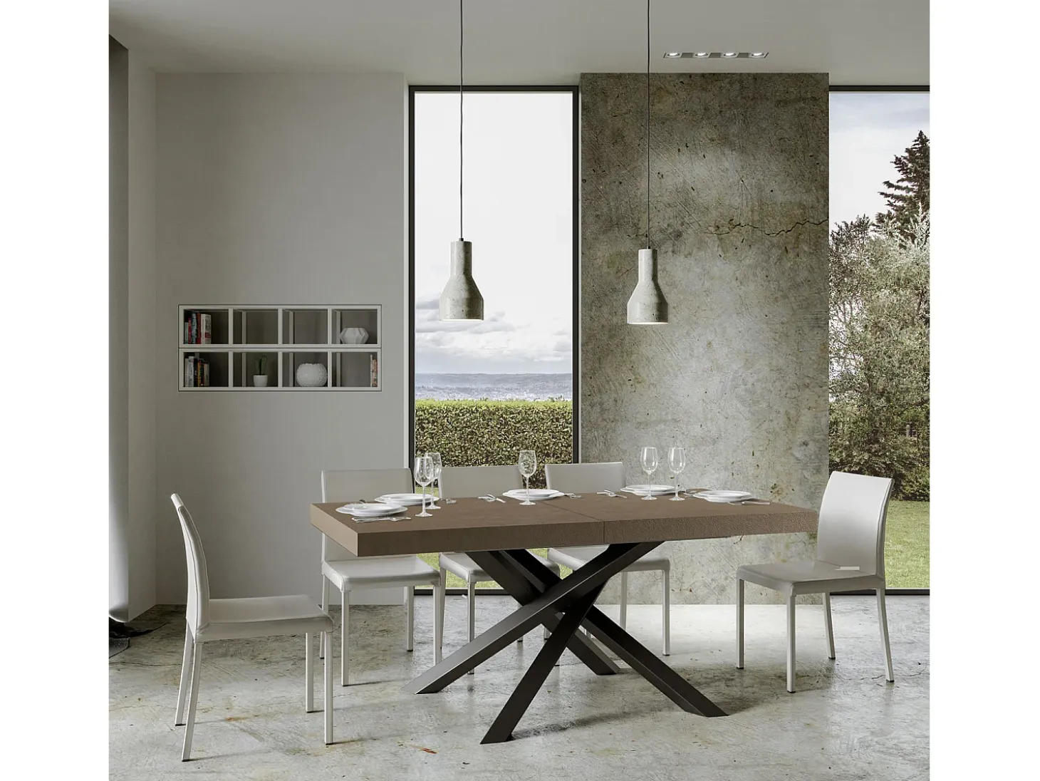 Mesa extensible 160/264x90 cm Volantis gris paloma patas antracita