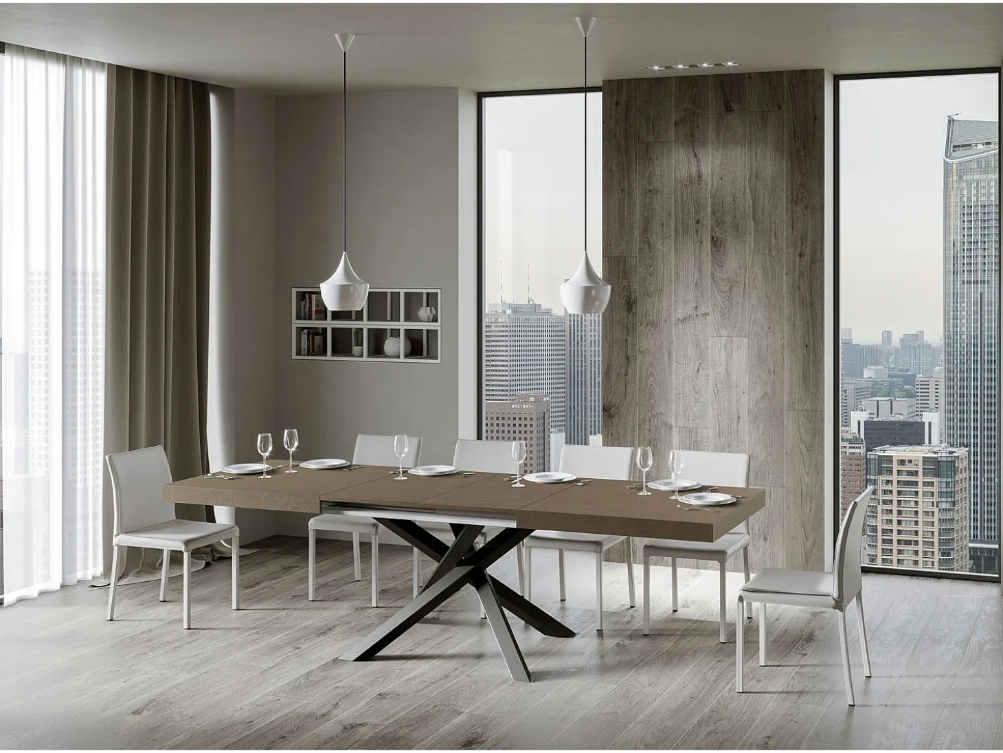 Mesa extensible 160/264x90 cm Volantis gris paloma patas antracita
