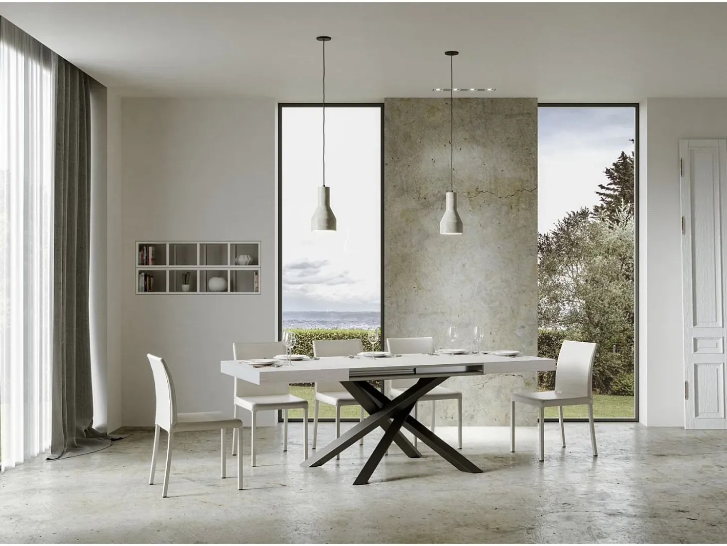 Mesa extensible 140/400x90 cm Volantis fresno blanco patas antracita