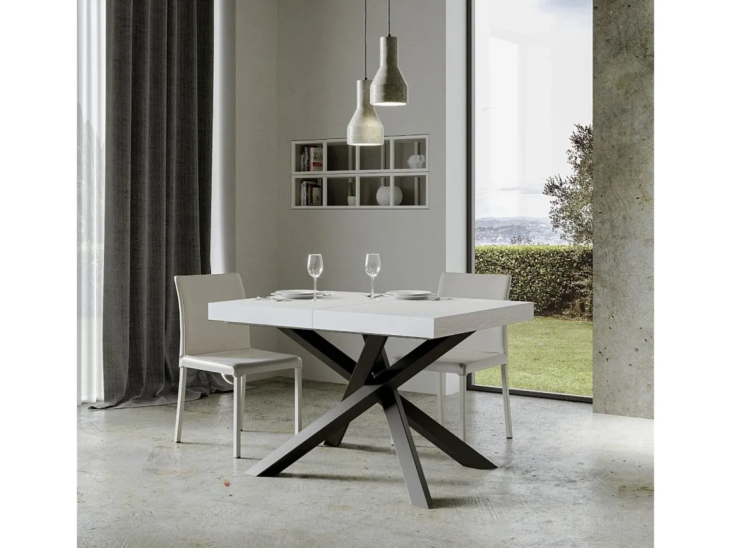 Mesa extensible 140/400x90 cm Volantis fresno blanco patas antracita