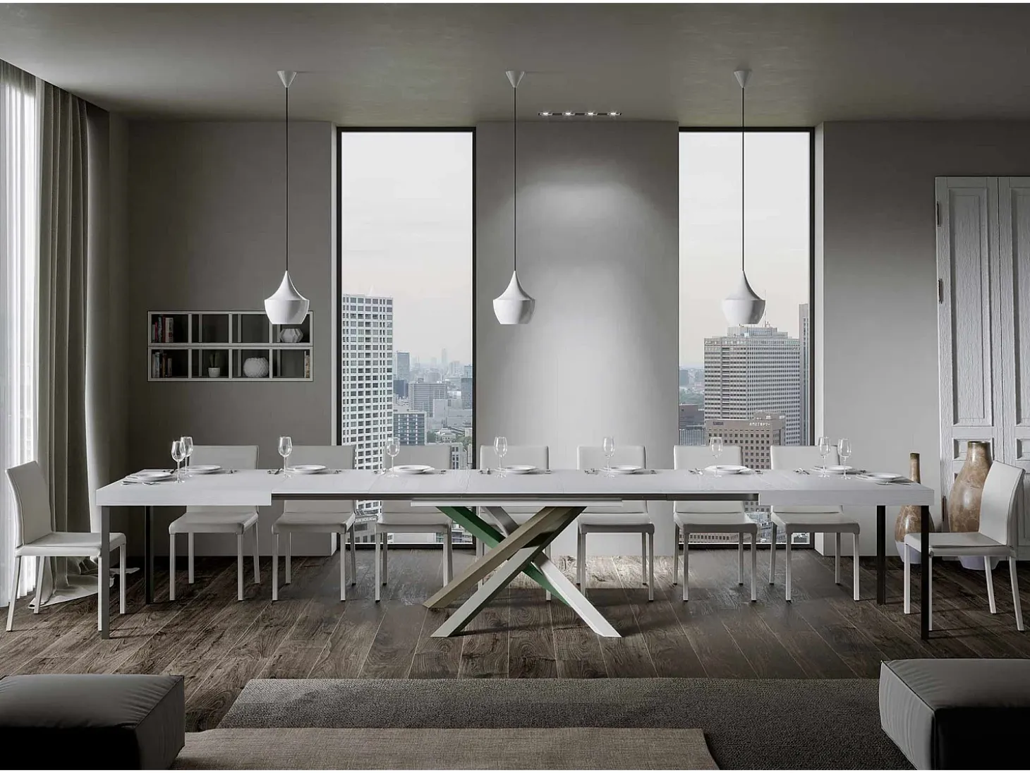 Mesa extensible 200/460x90 cm Volantis fresno blanco patas multicolor 4/A