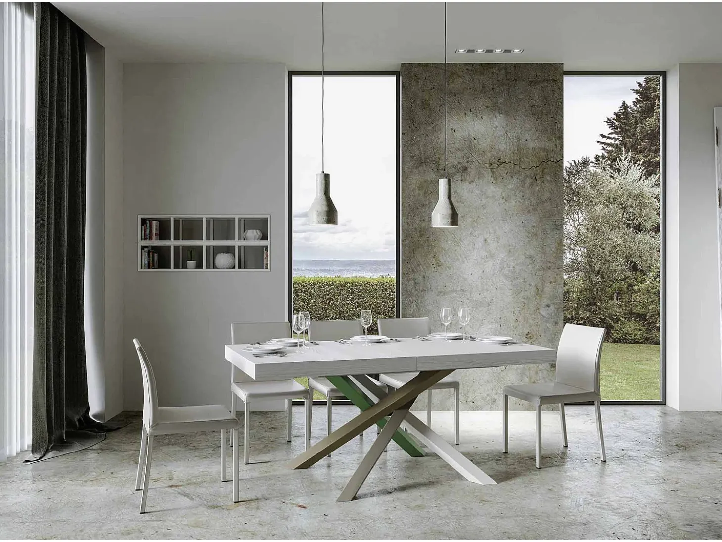 Mesa extensible 200/460x90 cm Volantis fresno blanco patas multicolor 4/A