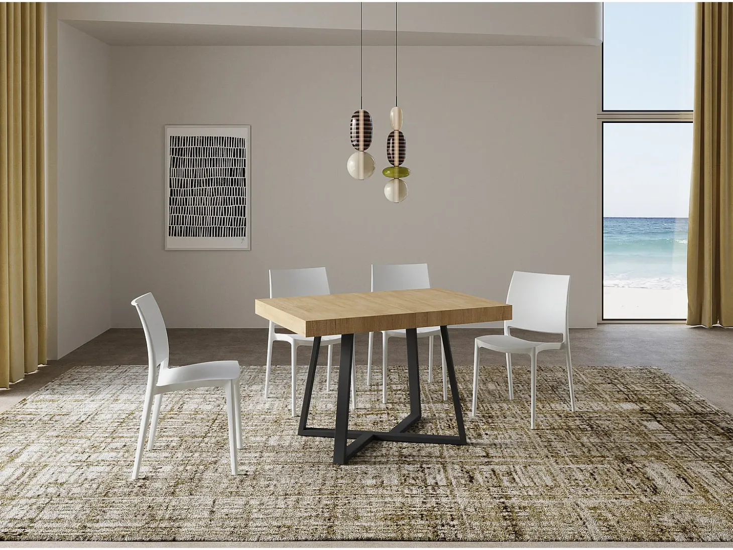 Mesa extensible 120/204x80 cm Zeplir roble natural patas antracita