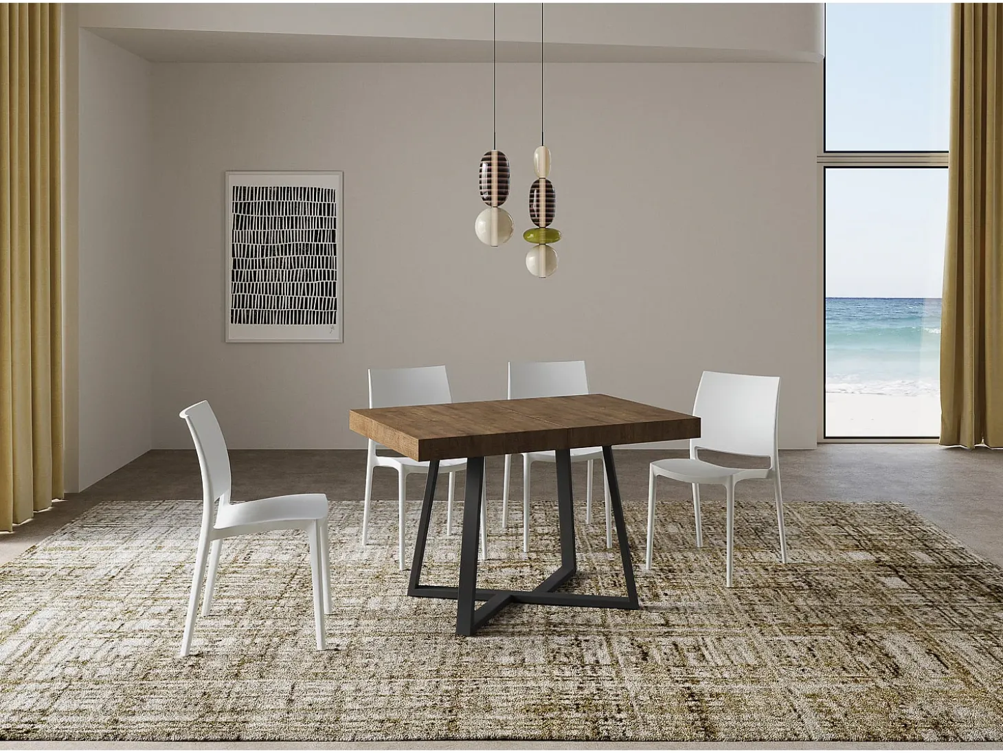 Mesa extensible 120/204x80 cm Zeplir nogal patas antracita