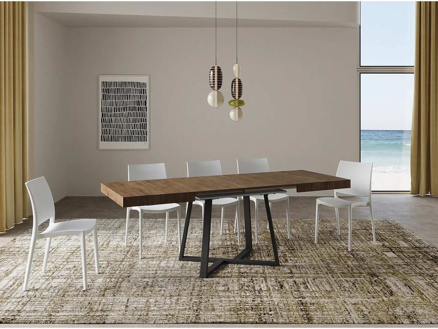 Mesa extensible 120/204x80 cm Zeplir nogal patas antracita