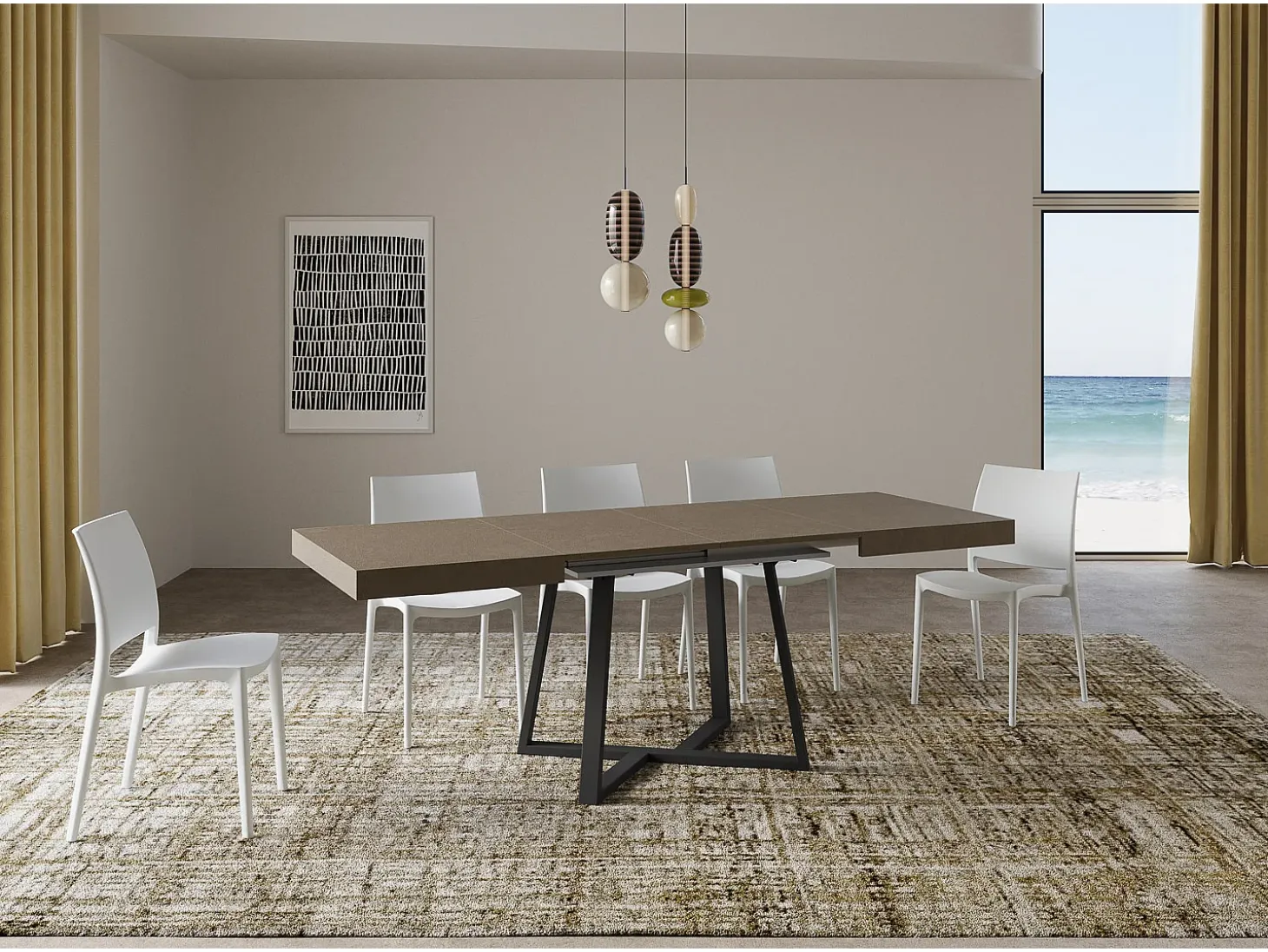 Mesa extensible 120/224x90 cm Zeplir gris paloma patas antracita
