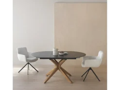 Mesa extensible 120/160x90 pie de roble con sobre cerámico negro