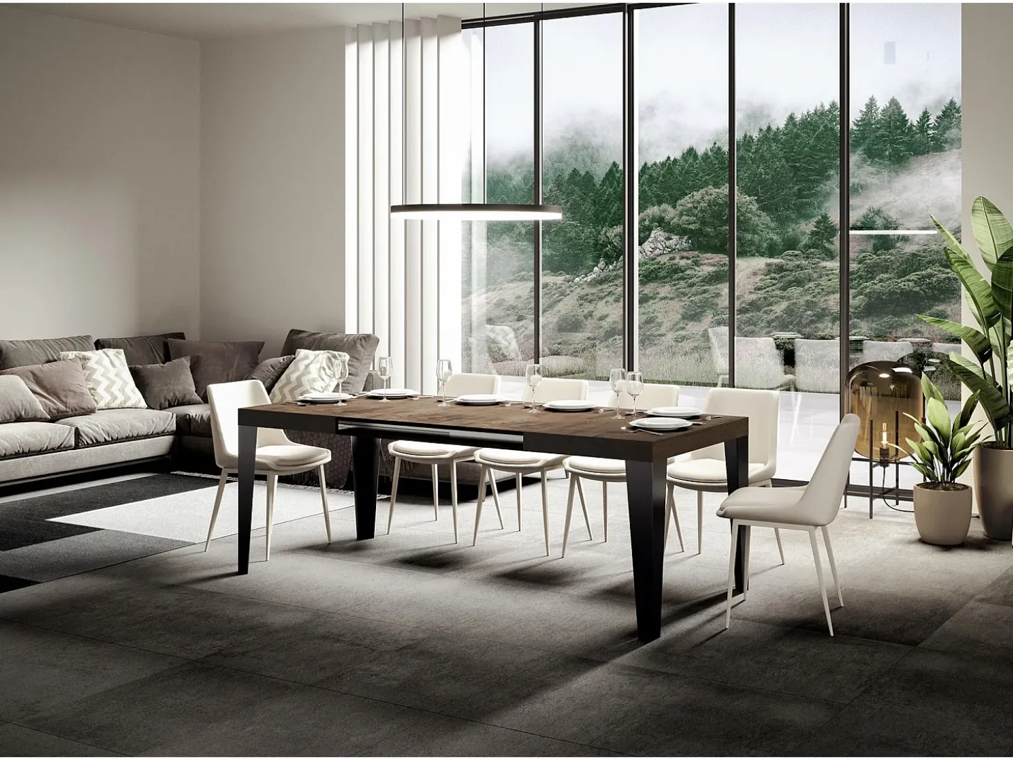 Mesa extensible 140/224x80cm Flame nogal patas antracita