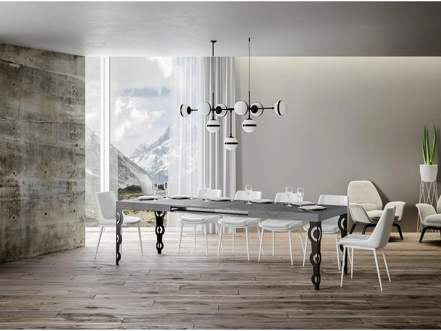 Mesa extensible 140/224x80cm Karamay cemento patas antracita