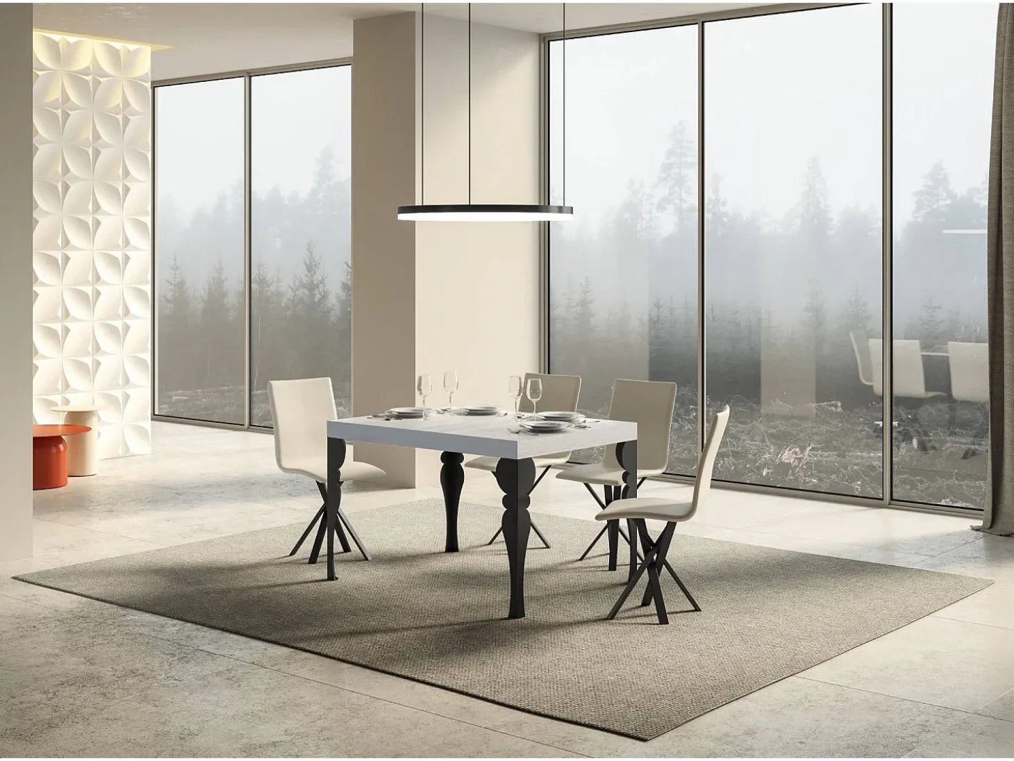 Mesa extensible 140/224x80cm Paxon fresno blanco patas antracita