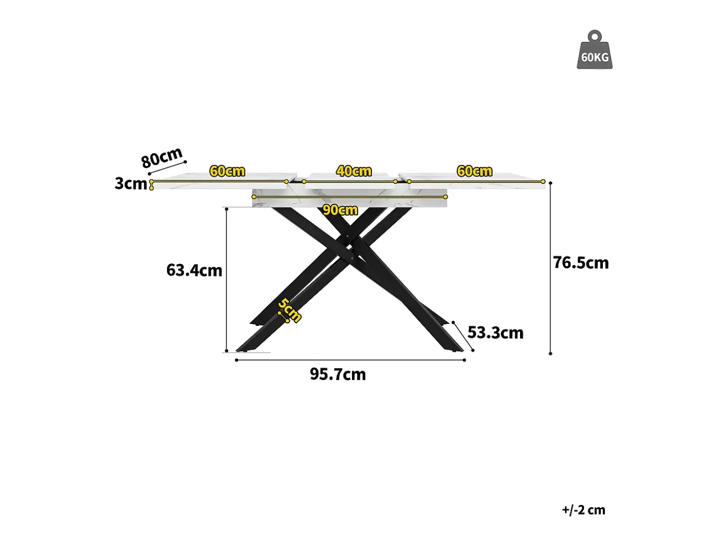 Mesa extensible 120-160x80x76.5cm - Para 6 a 8 personas - En MDF - Blanco y Negro