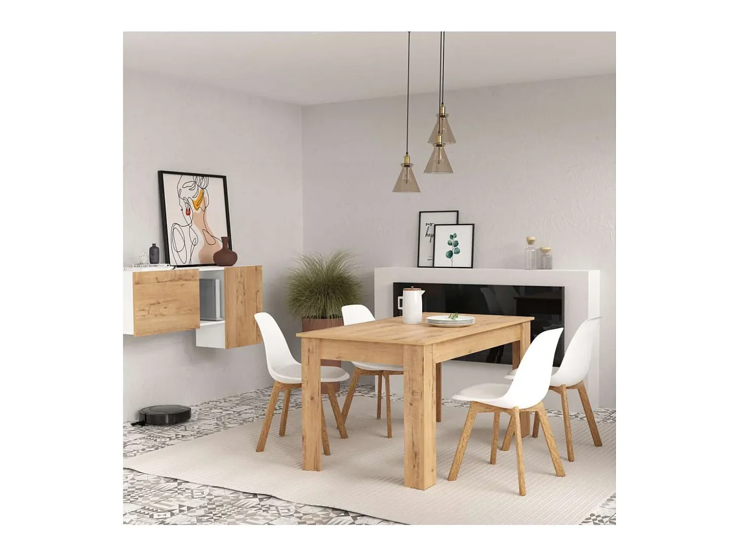 Mesa fija Kia para salón, cocina acabado roble gold, 77 cm(alto)140 cm(ancho)80 cm(largo)