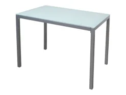 Mesa Fija para Cocina con Estructura de Acero Pintado Color Aluminio y Tapa de Cristal Templado Blanco - Medidas 110x70x75 cm