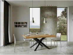 Mesa italiana de roble claro y patas entrelazadas gris oscuro 180 cm Artemis