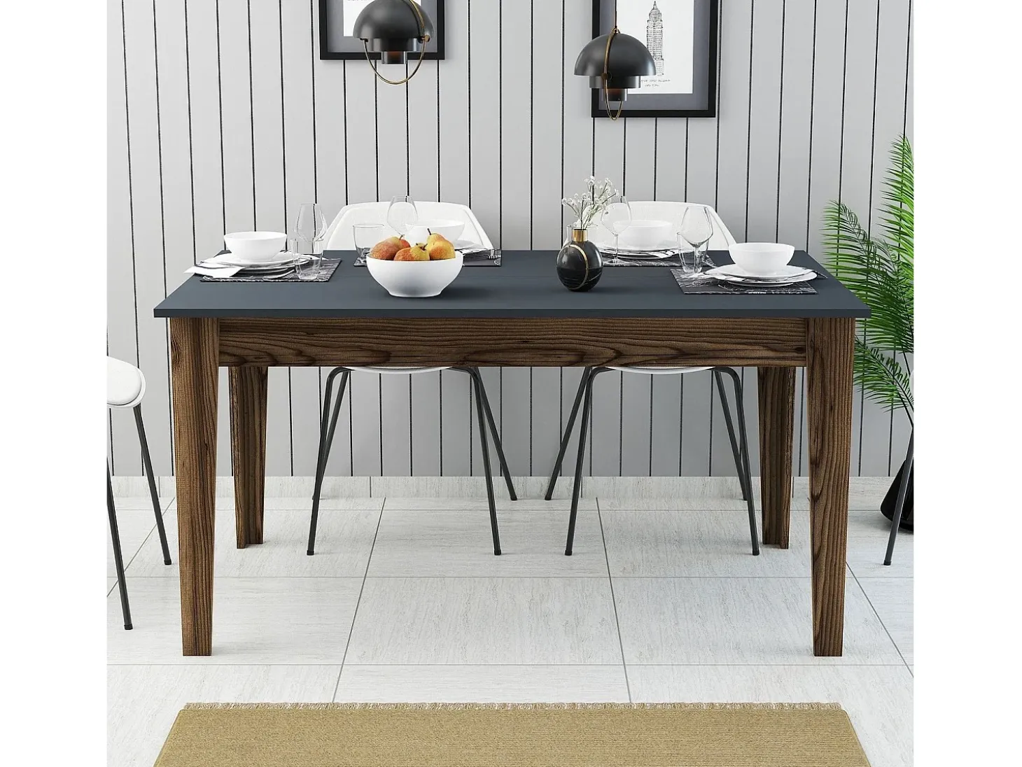 Mesa Kailua B100, Antracita|Nuez, 75x88x145cm, Aglomerado laminado