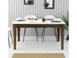 Mesa Kailua B100, Blanco|Nuez, 75x88x145cm, Aglomerado laminado