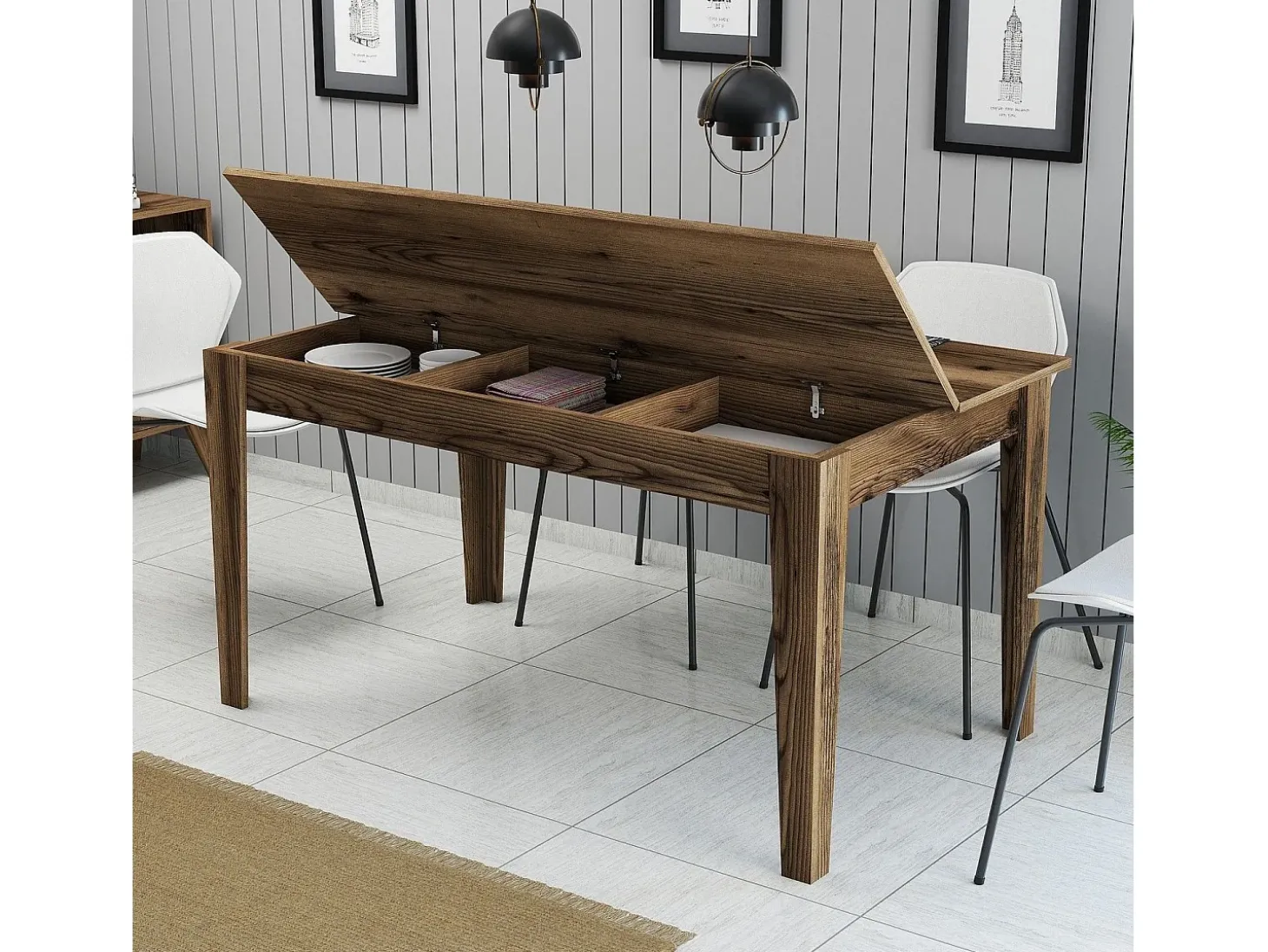 Mesa Kailua B100, Nuez, 75x88x145cm, Aglomerado laminado