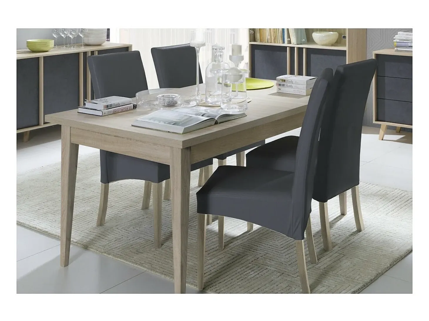 Mesa MALMO 160 cm color roble Sonoma – Para 6 personas