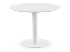 Mesa melamina blanca 100 diametro, pie central metálico blanco