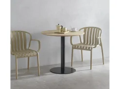 Mesa melamina fresno 100 diametro, pie central metálico negro