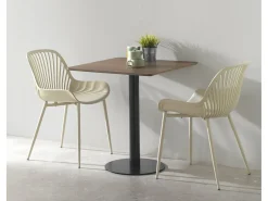 Mesa melamina nogal 70x70, pie central metálico negro